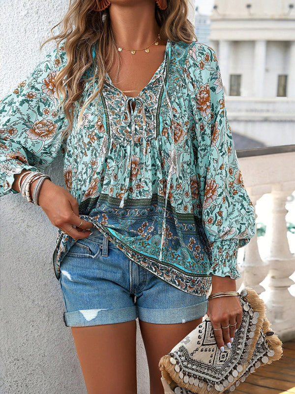 Darice Women's Bohemian Casual Floral Print Blouse