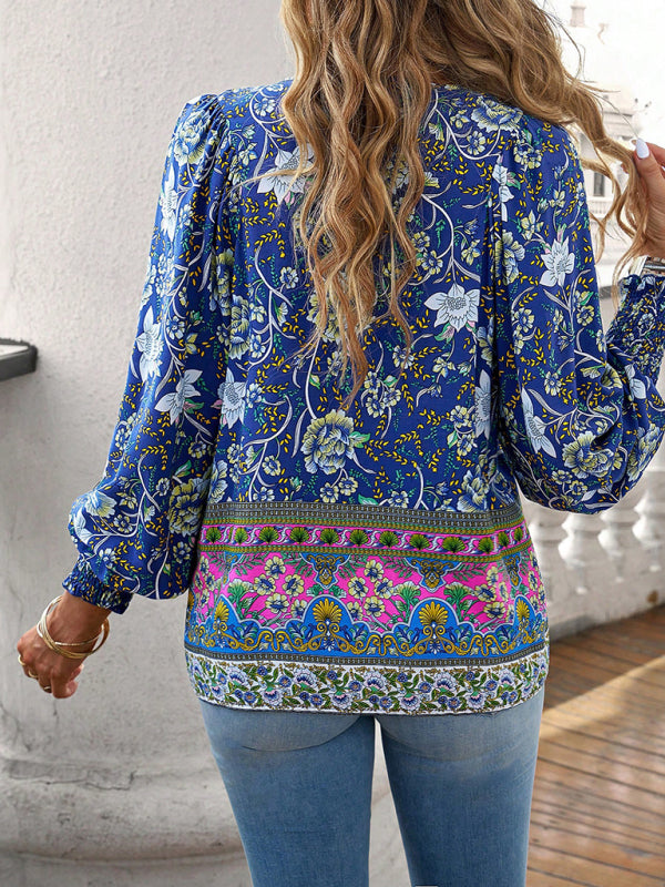 Darice Women's Bohemian Casual Floral Print Blouse