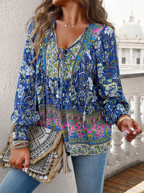 Darice Women's Bohemian Casual Floral Print Blouse