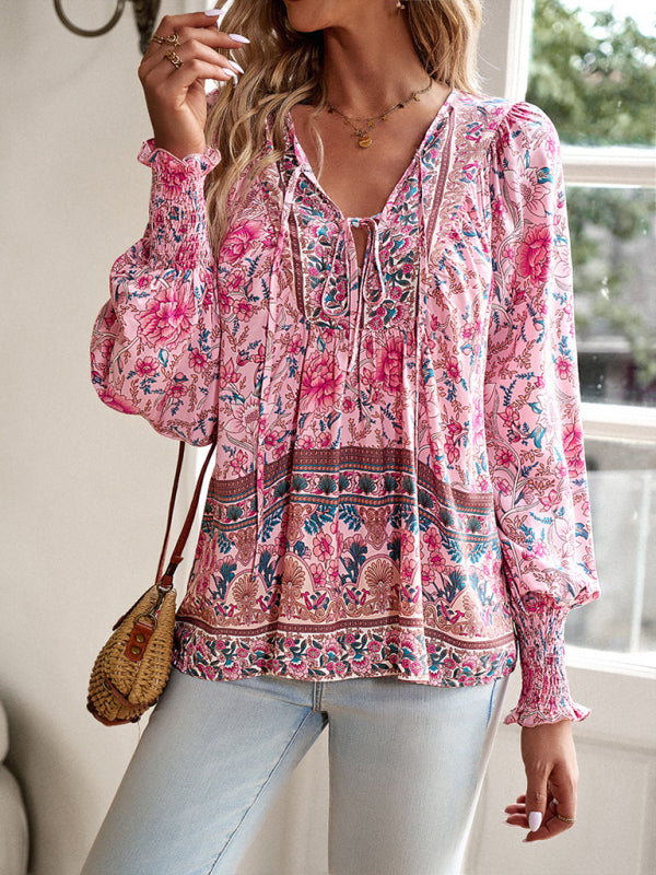 Darice Women's Bohemian Casual Floral Print Blouse