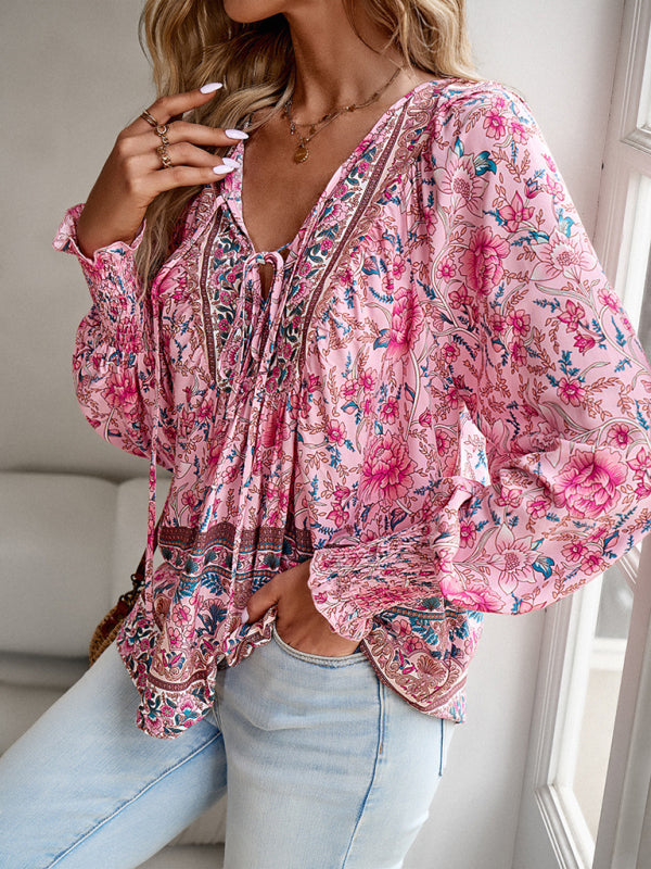 Darice Women's Bohemian Casual Floral Print Blouse