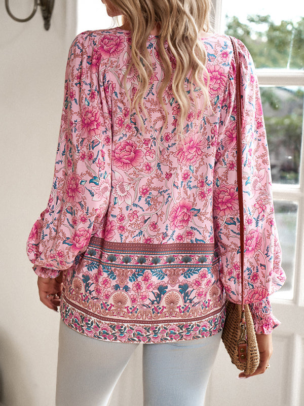 Darice Women's Bohemian Casual Floral Print Blouse