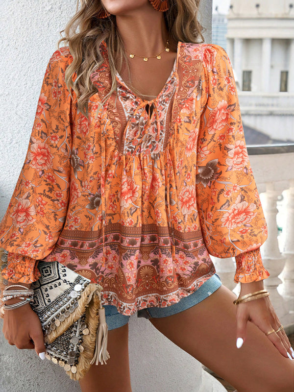 Darice Women's Bohemian Casual Floral Print Blouse