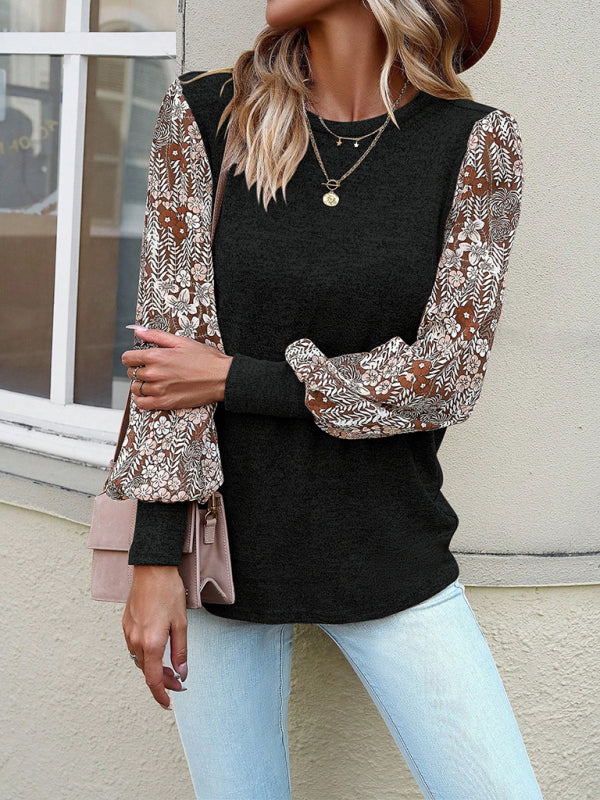 Daniela Women's Elegant Commuter Round Collared Patchwork Long-Sleeved Top
