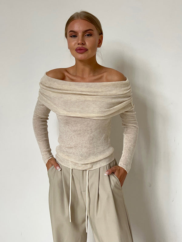 Dahlia New Sexy Slim Fit One-Line Collar Long-Sleeved Bottoming Sweater