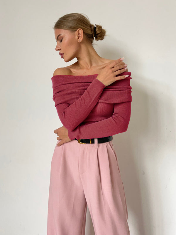 Dahlia New Sexy Slim Fit One-Line Collar Long-Sleeved Bottoming Sweater