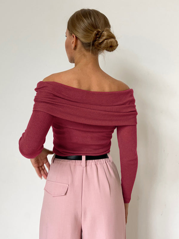 Dahlia New Sexy Slim Fit One-Line Collar Long-Sleeved Bottoming Sweater