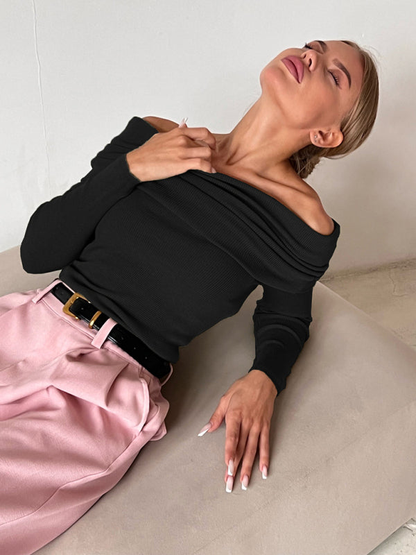 Dahlia New Sexy Slim Fit One-Line Collar Long-Sleeved Bottoming Sweater