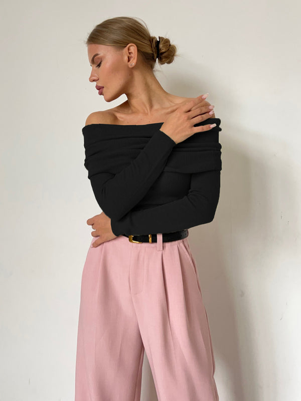 Dahlia New Sexy Slim Fit One-Line Collar Long-Sleeved Bottoming Sweater