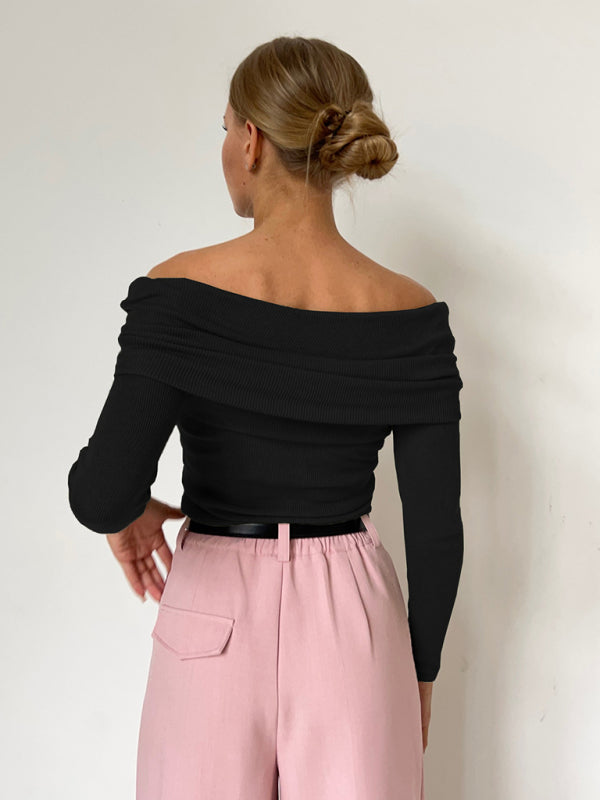 Dahlia New Sexy Slim Fit One-Line Collar Long-Sleeved Bottoming Sweater