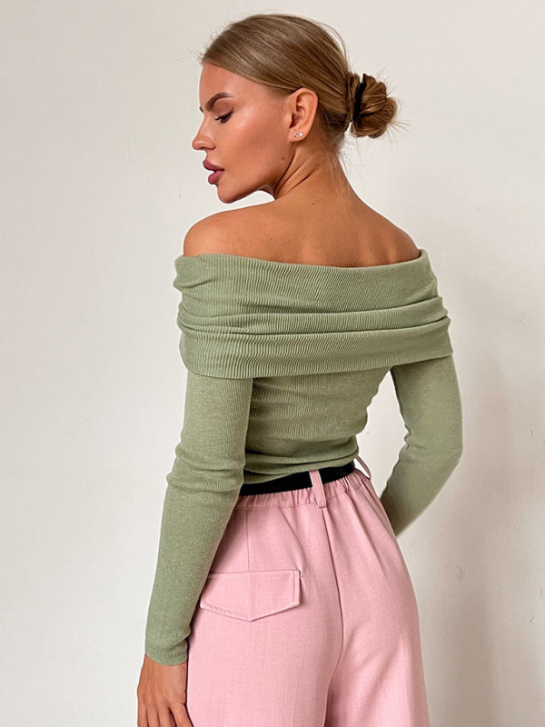 Dahlia New Sexy Slim Fit One-Line Collar Long-Sleeved Bottoming Sweater