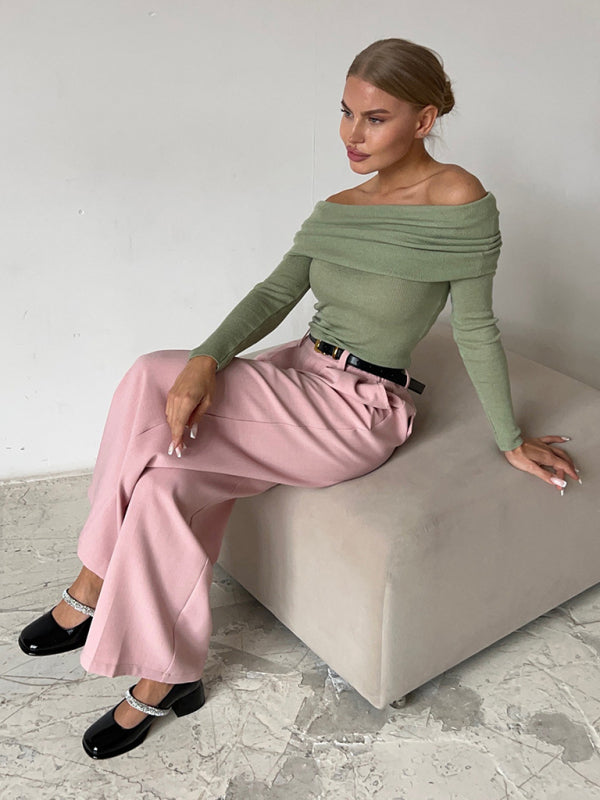 Dahlia New Sexy Slim Fit One-Line Collar Long-Sleeved Bottoming Sweater