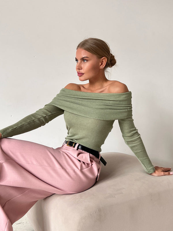 Dahlia New Sexy Slim Fit One-Line Collar Long-Sleeved Bottoming Sweater