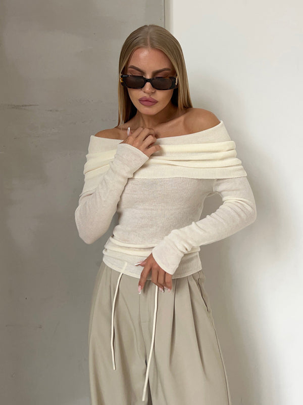 Dahlia New Sexy Slim Fit One-Line Collar Long-Sleeved Bottoming Sweater