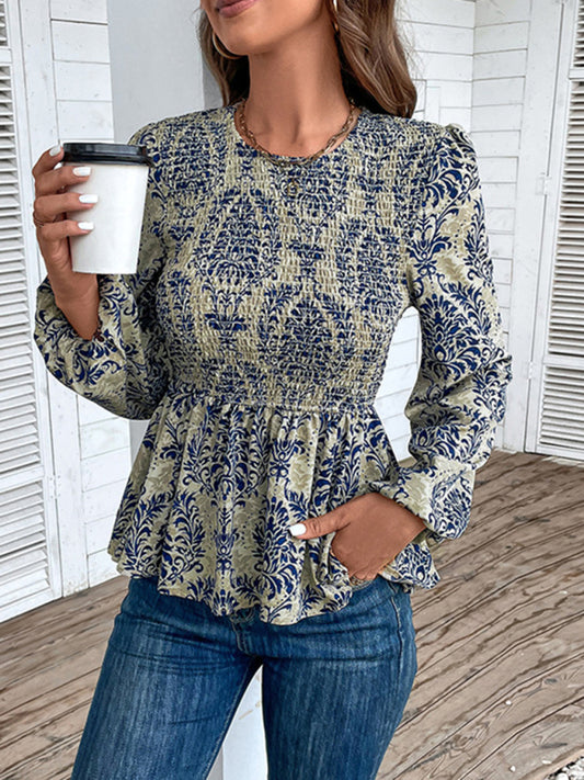 Eponine Ladies New Round Neck Elegant Slim Long Sleeve Print