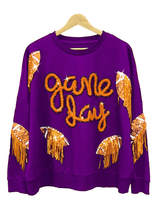 Janae Women's Rugby Tassel Sequin Crew Neck Sweatshirt