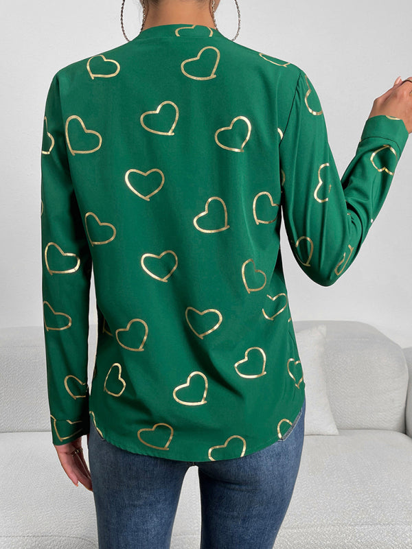 Elva Women's Love Stamping Elegant V-Neck Shirt