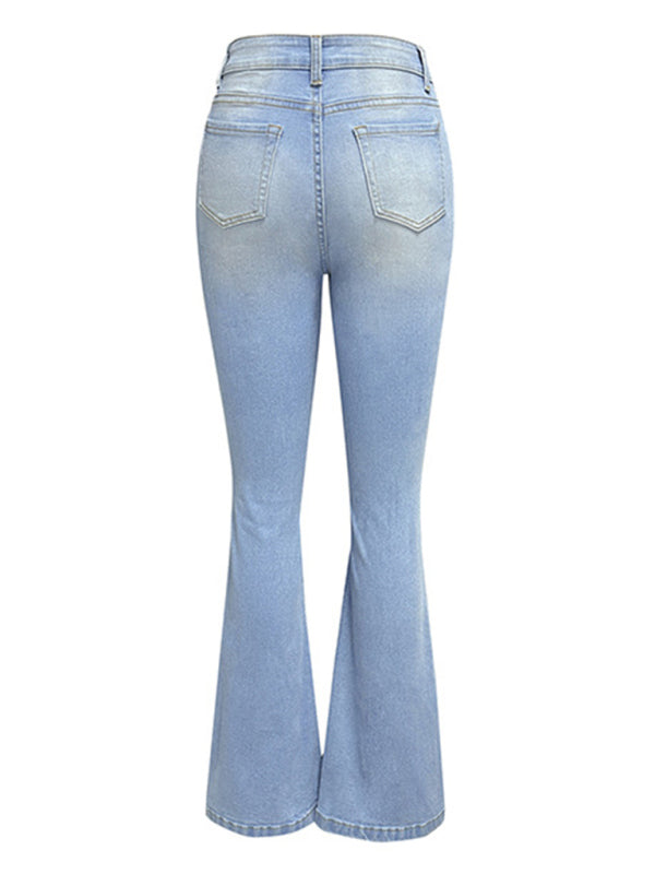 Mabel  Women's Washed Ripped High-Waisted Denim Wide-leg Trousers