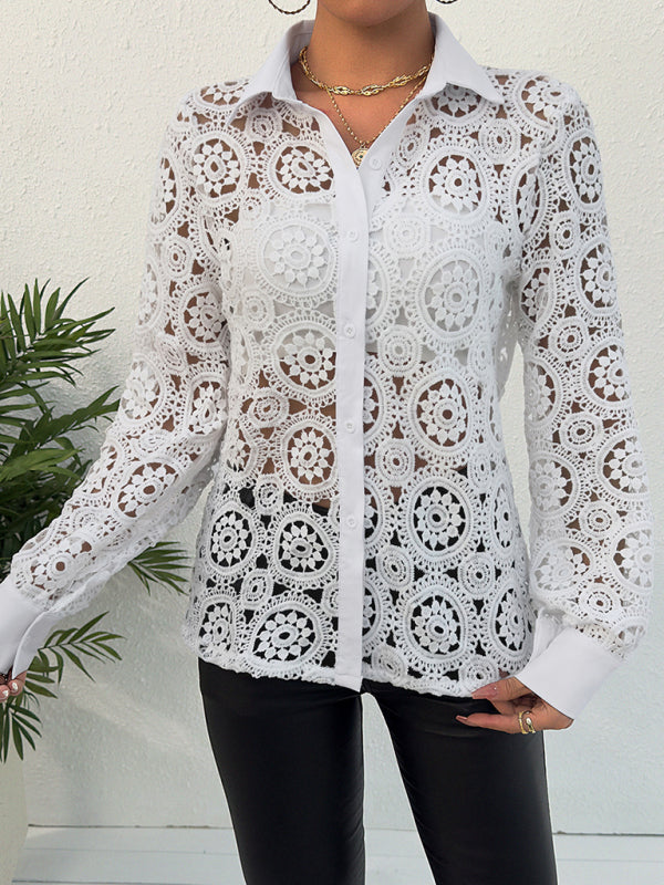 Harmonia Women's Long Sleeve Lace V Neck Shirt
