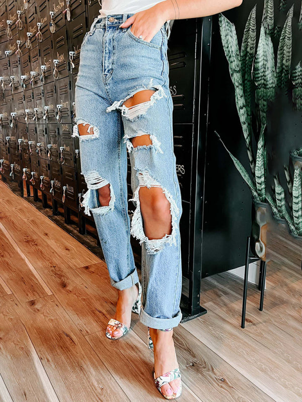 Vanessa Women's Straight High Waist Slimming Ripped Jeans