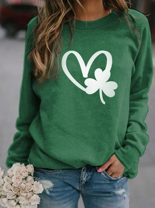 Nathalie Lucky Clover Print Women's Casual Sweatshirt