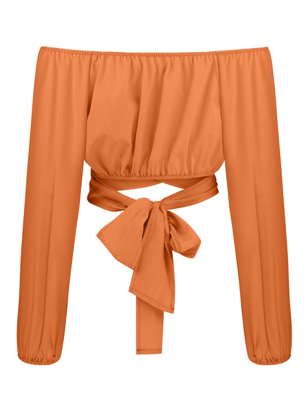 Hallie Women's Off-Shoulder Cross Strap Long Sleeve Top