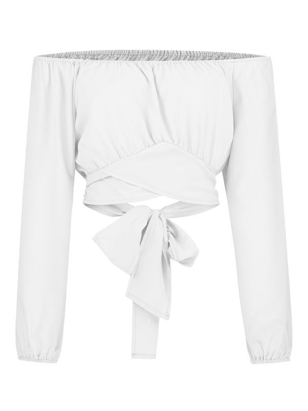 Hallie Women's Off-Shoulder Cross Strap Long Sleeve Top