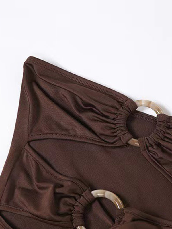 Blakely New Women's One-Shoulder Sexy Hollow High-Slit Tube Top Dress