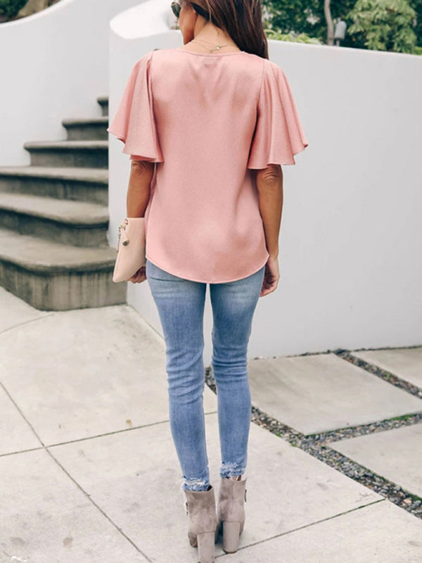 Hadlee Women's Loose V-Neck Ruffle Sleeve Casual Top