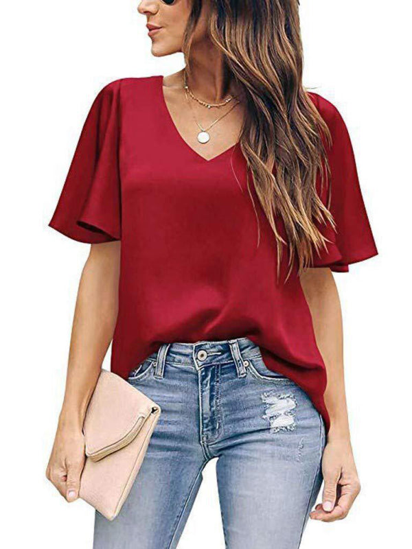 Hadlee Women's Loose V-Neck Ruffle Sleeve Casual Top