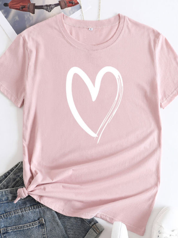 Amanda New Women's Casual Cotton Love Pattern Short-Sleeved T-shirt