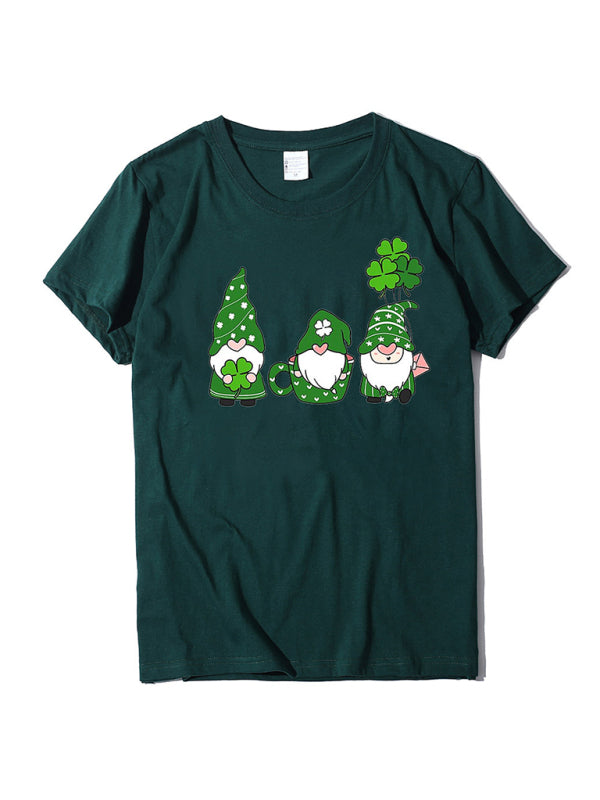 Madeline Women's New Three Bearded Old Men + Clover Print St. Patrick's Day Short-Sleeved T-Shirt