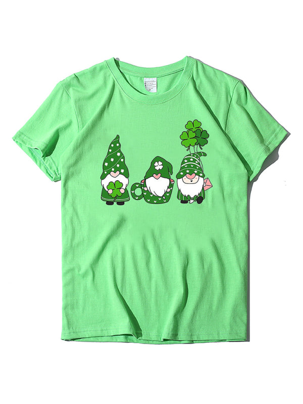 Madeline Women's New Three Bearded Old Men + Clover Print St. Patrick's Day Short-Sleeved T-Shirt