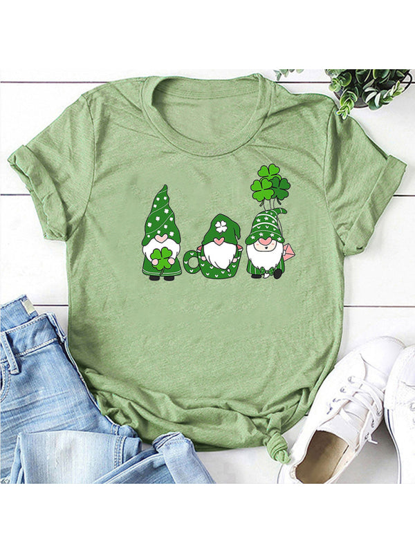 Madeline Women's New Three Bearded Old Men + Clover Print St. Patrick's Day Short-Sleeved T-Shirt
