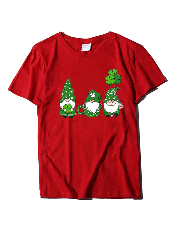 Madeline Women's New Three Bearded Old Men + Clover Print St. Patrick's Day Short-Sleeved T-Shirt