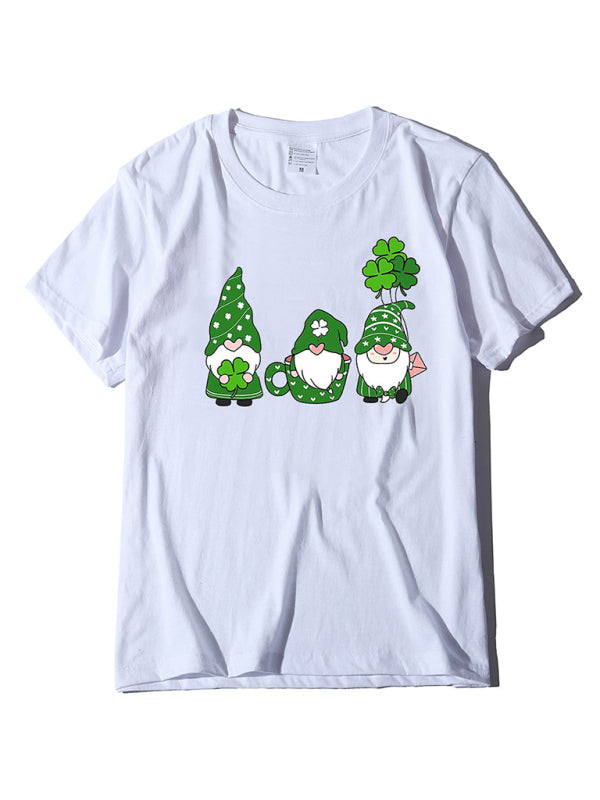 Madeline Women's New Three Bearded Old Men + Clover Print St. Patrick's Day Short-Sleeved T-Shirt