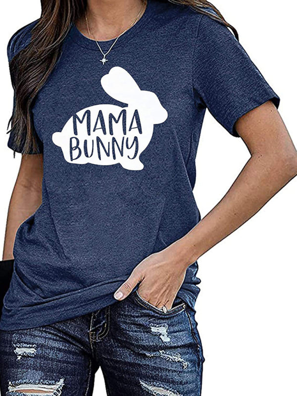 Emily Women's Easter T-Shirt Funny MAMA Bunny Print Graphic T-Shirt