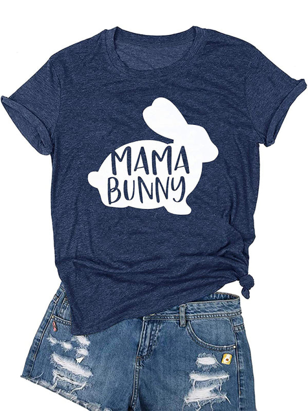 Emily Women's Easter T-Shirt Funny MAMA Bunny Print Graphic T-Shirt