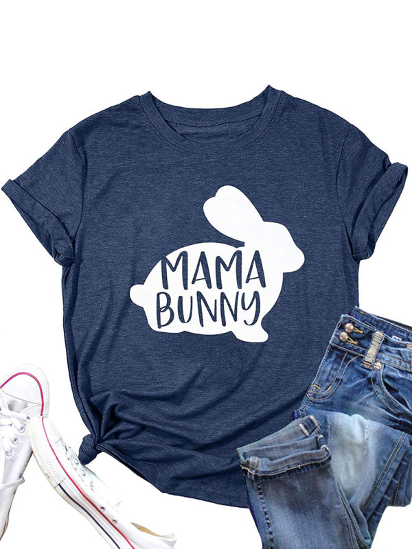Emily Women's Easter T-Shirt Funny MAMA Bunny Print Graphic T-Shirt