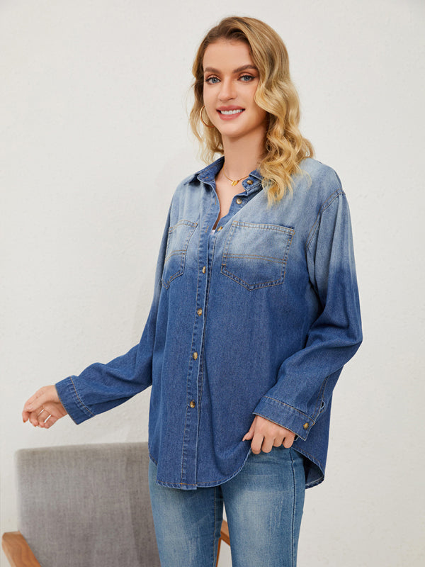 Araceli New Style Comfortable Casual Lapel Gradient Single-Breasted Denim Shirt Jacket