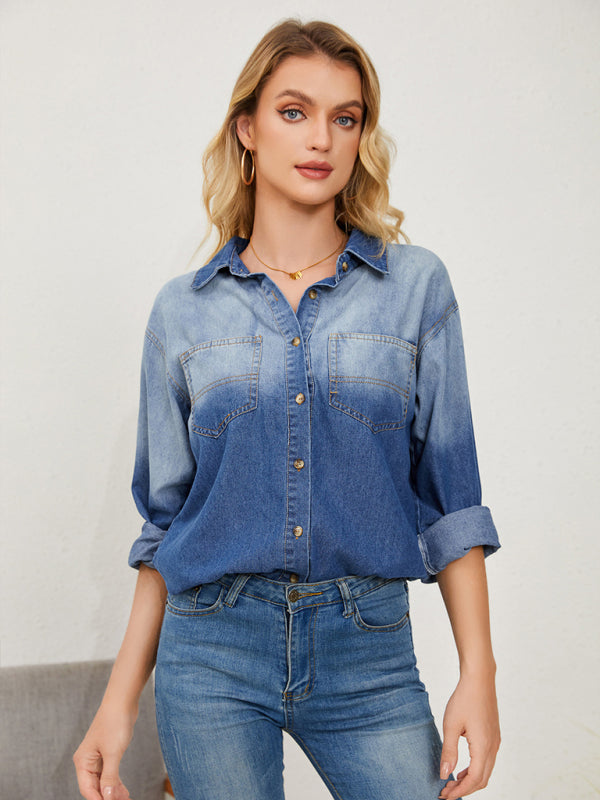 Araceli New Style Comfortable Casual Lapel Gradient Single-Breasted Denim Shirt Jacket