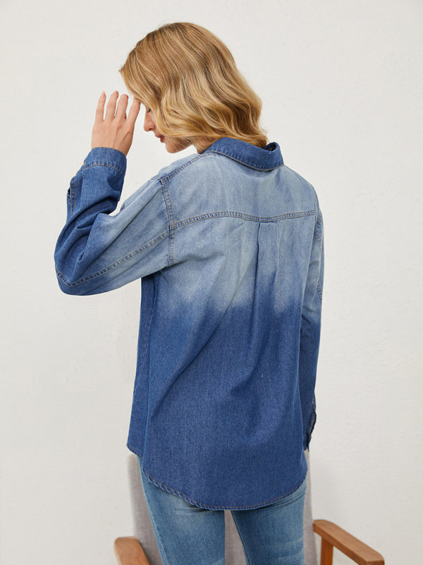 Araceli New Style Comfortable Casual Lapel Gradient Single-Breasted Denim Shirt Jacket