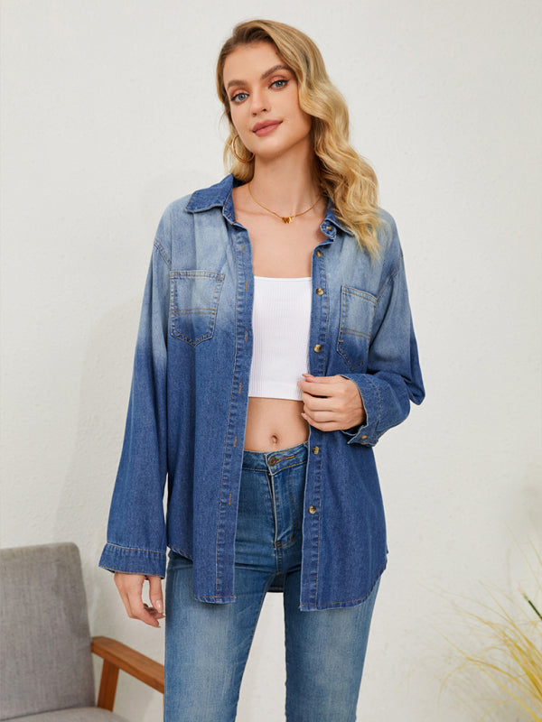 Araceli New Style Comfortable Casual Lapel Gradient Single-Breasted Denim Shirt Jacket