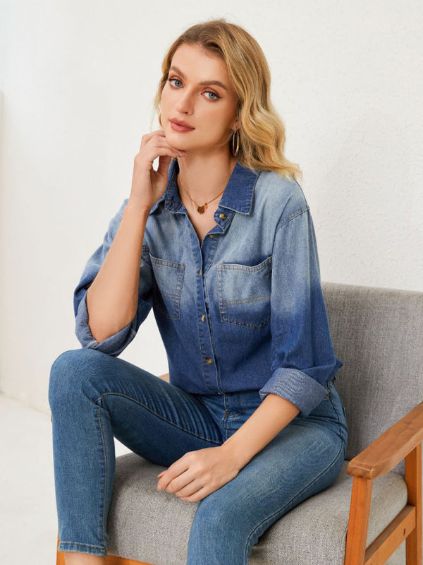 Araceli New Style Comfortable Casual Lapel Gradient Single-Breasted Denim Shirt Jacket
