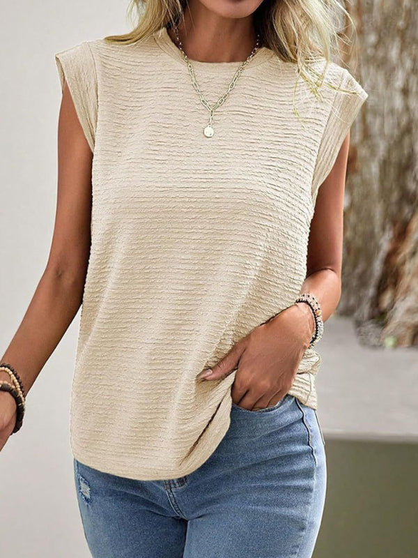 Maisy Women's Solid Color Pleated Round Neck Short Sleeve Fashion Casual T-Shirt