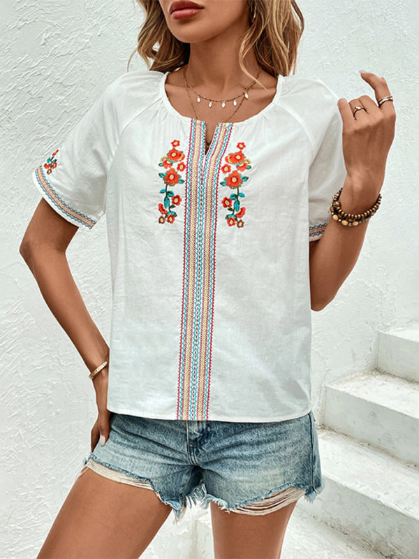 Galina Women's New Casual V-Neck Design Top Embroidered Shirt