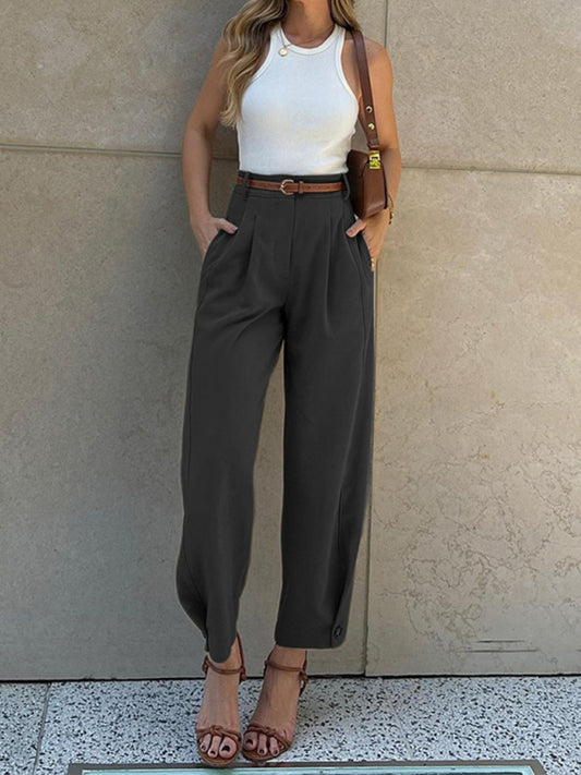 Emma Women's Fashionable Solid Color Loose High Waist Nine-Point Suit Pants