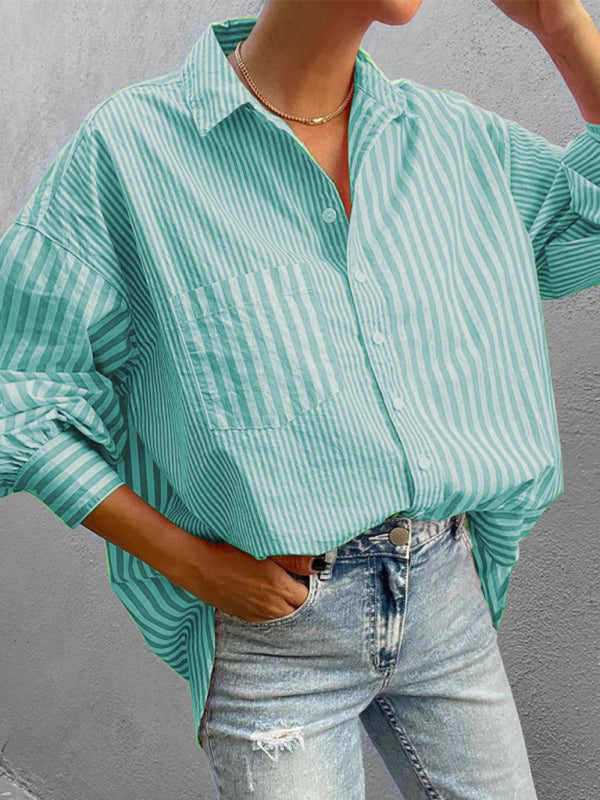 Freja New Women's Simple Fashionable Shirt Long Sleeve Striped Shirt