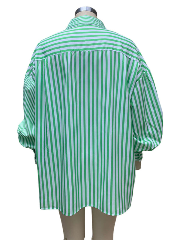 Freja New Women's Simple Fashionable Shirt Long Sleeve Striped Shirt