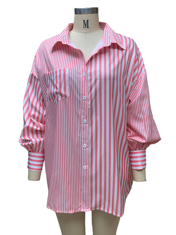 Freja New Women's Simple Fashionable Shirt Long Sleeve Striped Shirt